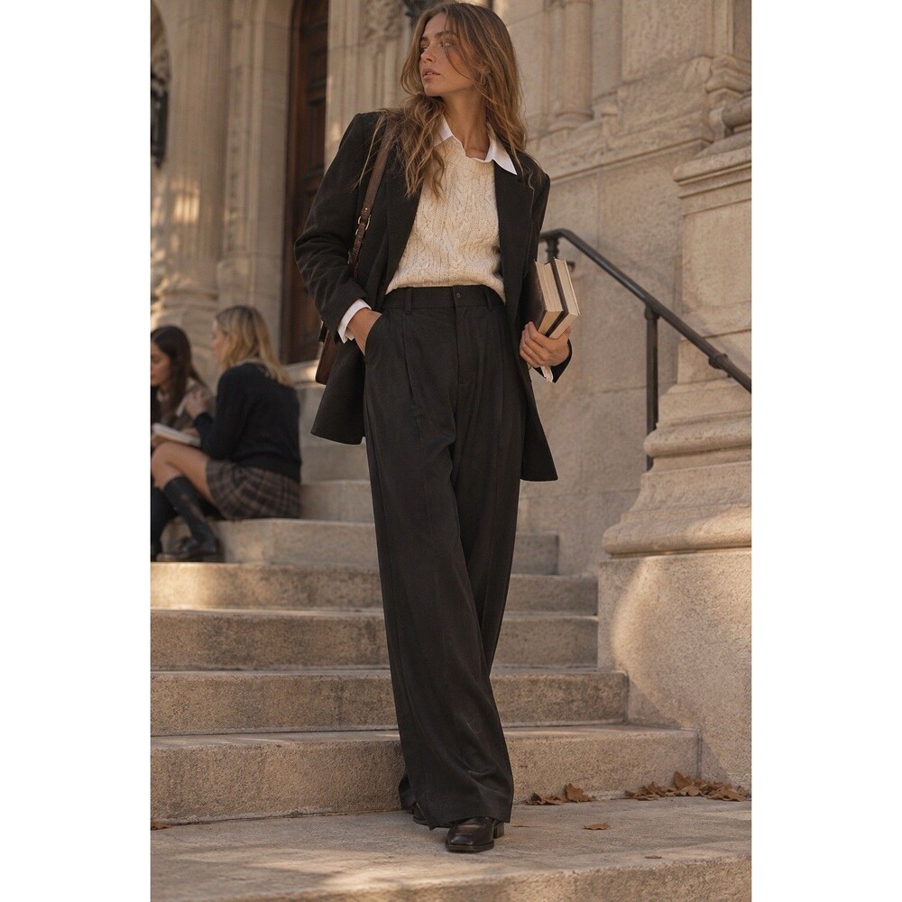 Zara Black Pants Size S Womens Solid Casual Trousers Straight Leg High Waist